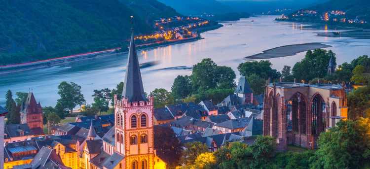 Bacharach along the Rhine in the evening