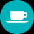 Tea and coffee in cabin - round icon in aqua and white showing coffe mug