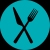 All meals included - round icon in aqua and white showing knife and fork crossed over each other