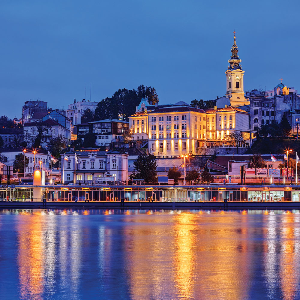 Belgrade city by the river at night