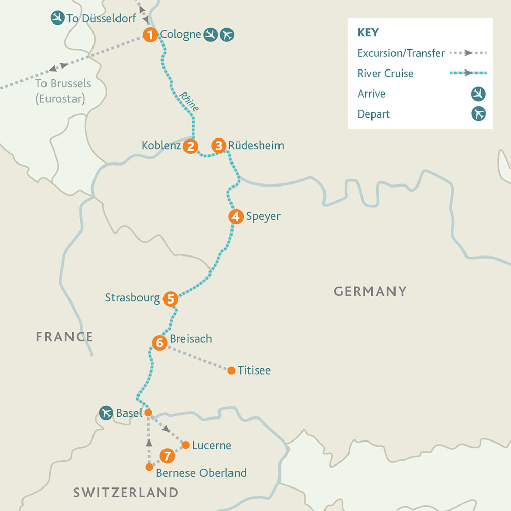 Cruise route map. See day 8 for the extension route map.