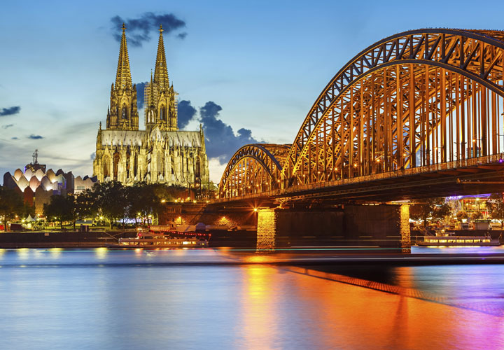 Cologne cathedral and bridge over the Rhine river