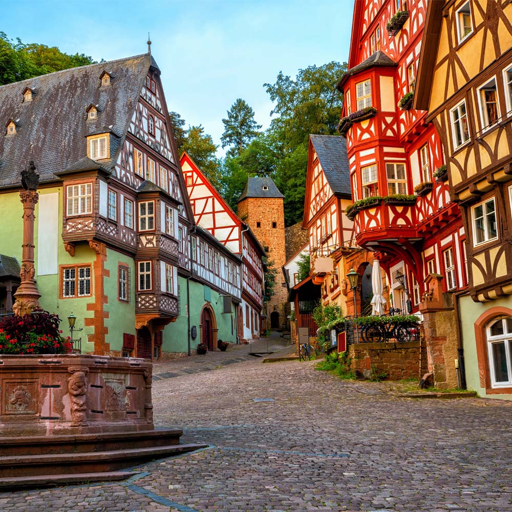 Colourful half-timbered houses in Miltenberg, historical medieval Old Town, Bavaria, Germany