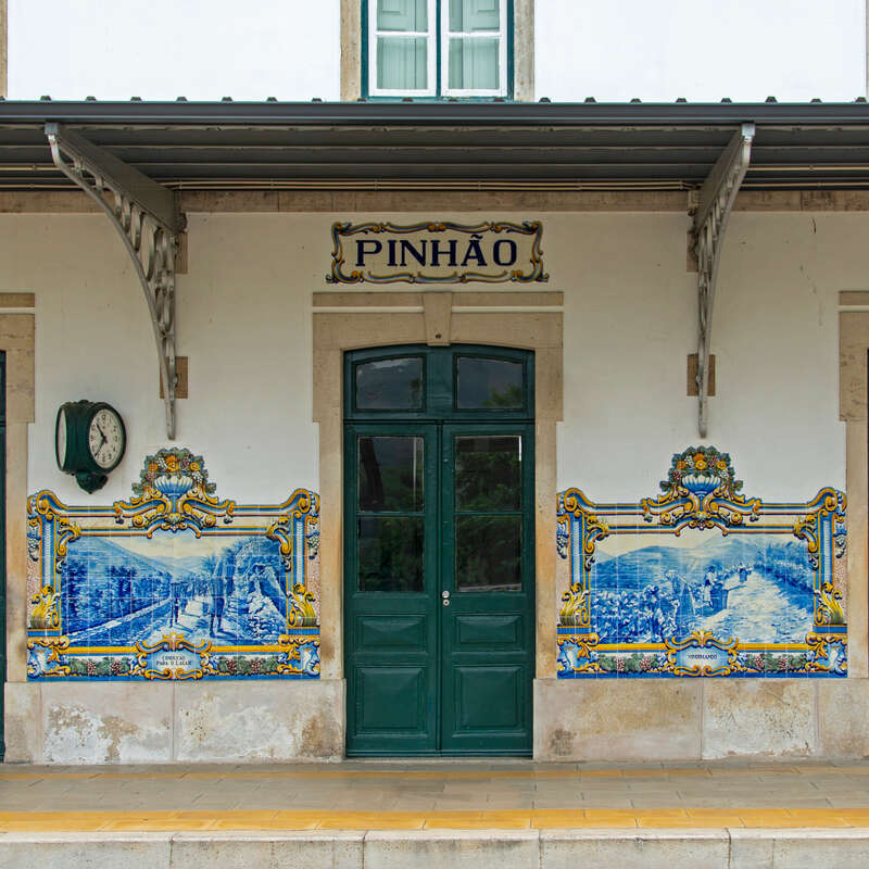 Beautiful tiles on Pinhão Railway Station, Portugal