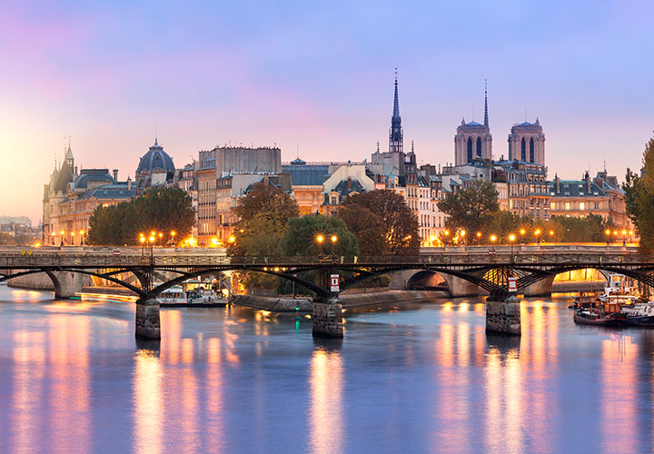 Pont de Sully bridge on the Seine river in the evening